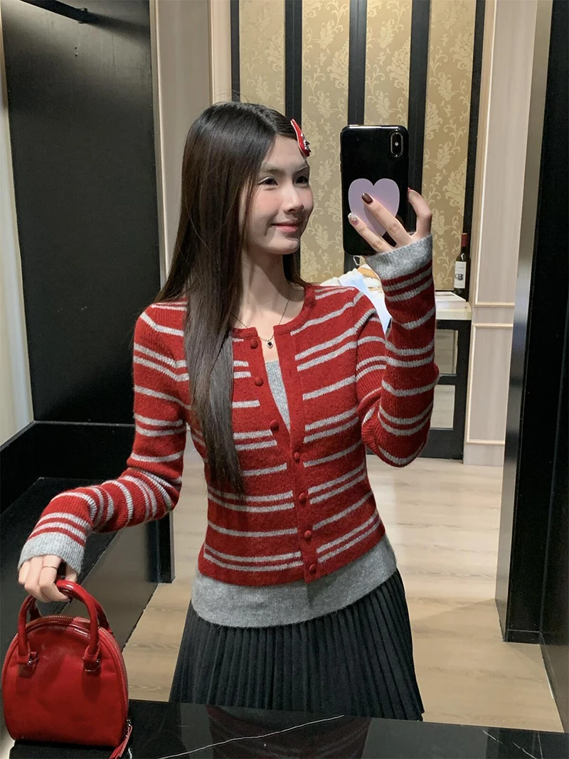 

Korean Sle Color Blo Knitted Sweater Women's Slim Fit Commute Personali Unique Design Long Sve round Ne Top