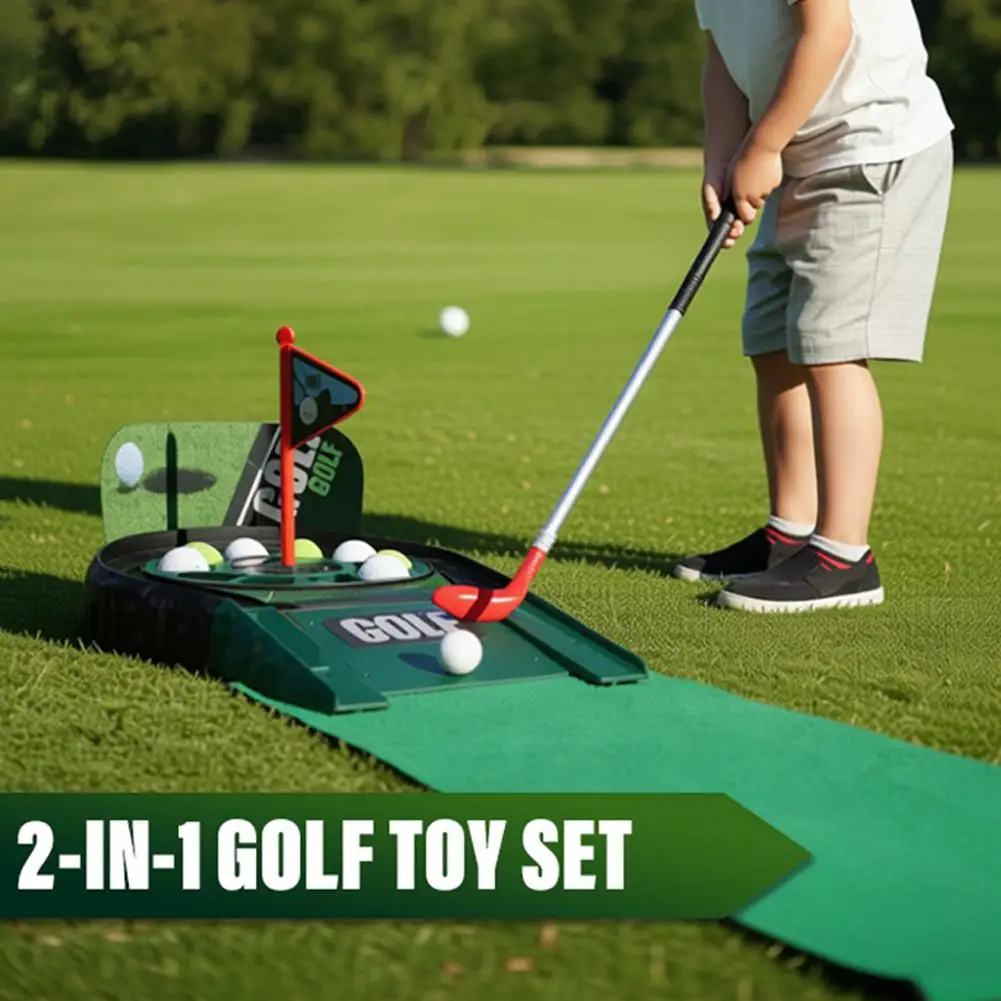 2-in-1 Kids Golf Putting Green Set met elektrisch roterend gat Draagbare Indoor Golf Trainer Putter Toy Mini Golf Game voor op kantoor