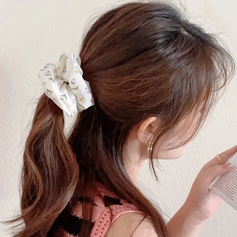 2023 Korean Fashion Tulip Rose Flower Hair Bands Sweet Hair Accessories Hair Ribbon Scrunchies Ponytail Holder Elastic Hair Rope