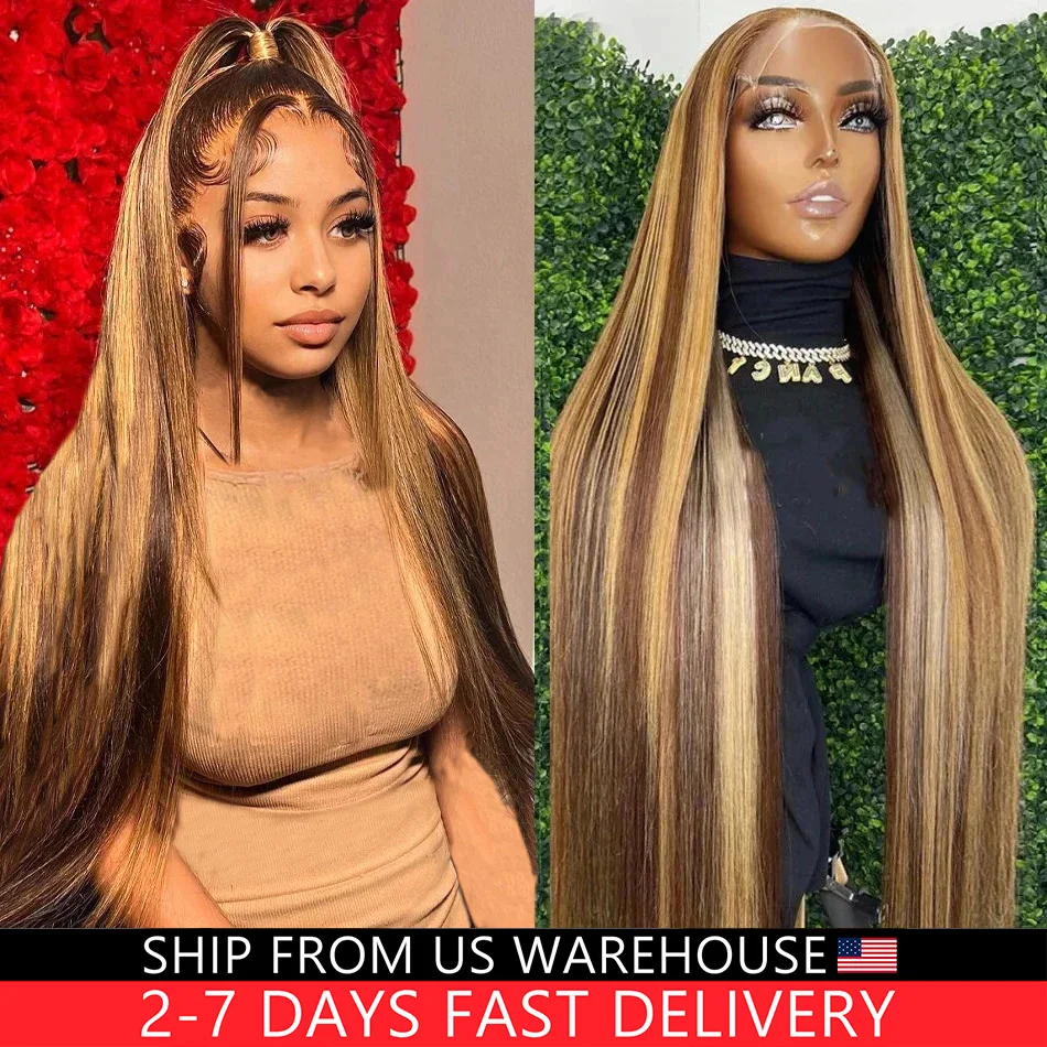 Highlight Wig Human Hair Ready To Wear And Go Preplucked Brazilian Straight Lace Colored Human Hair Wigs For Women