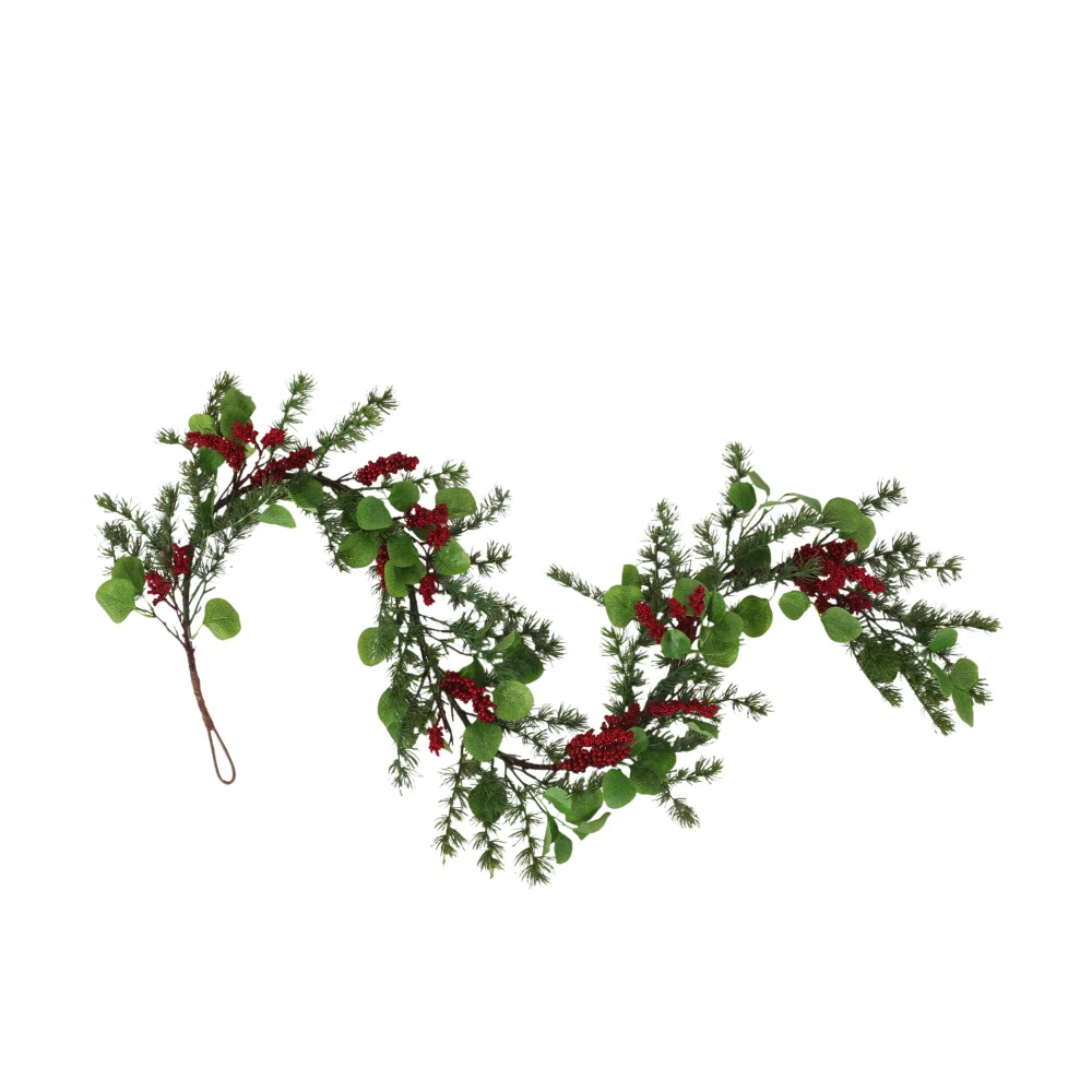 5' LEAVES/BERRY GARLAND, Lifelike, Durable, Eco-Friendly Artificial Plants