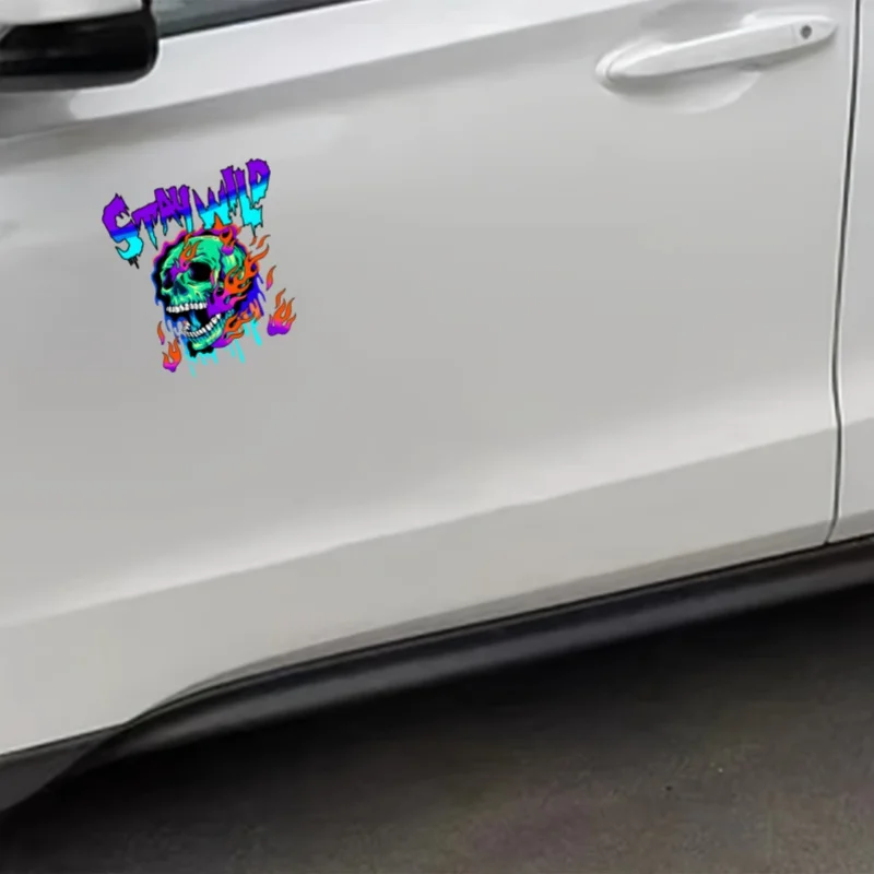1Pc Stay Wild Flame Skull Vinyl Sticker, Waterproof Anti-Scratch Decal for Car Motorcycle Helmet Laptop Window Decor