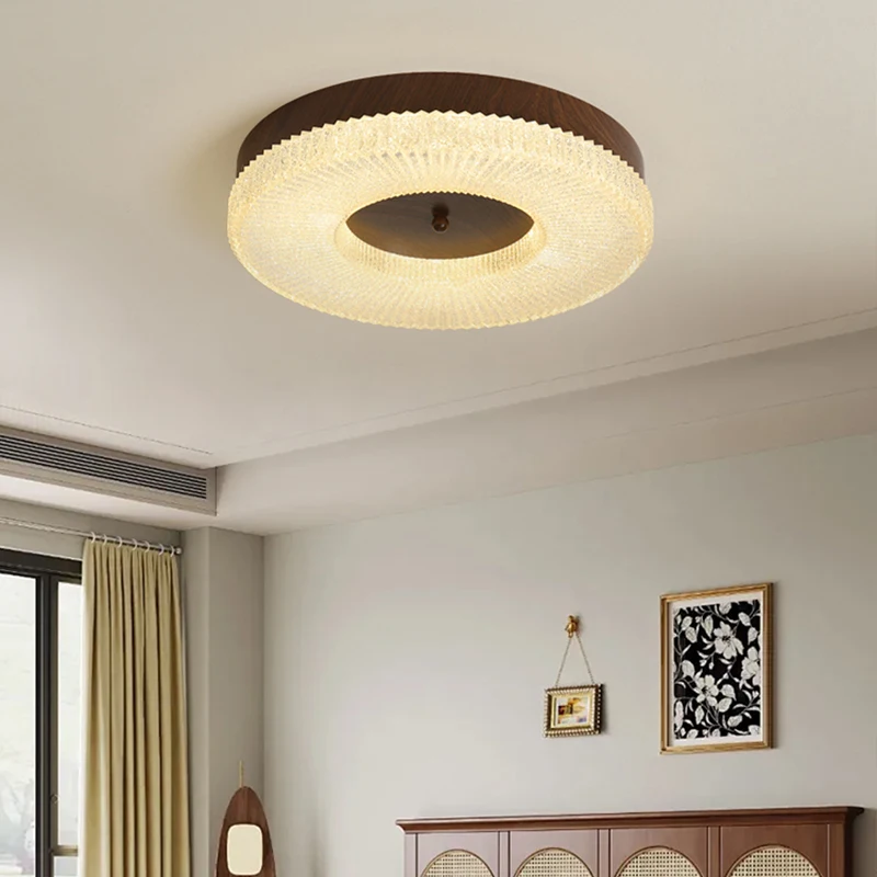 

Modern Walnut Crystal Ceiling Lamp LED Chandelier Lighting For Living Room Bedroom Dining Room Interior Home Decor Lampara Techo