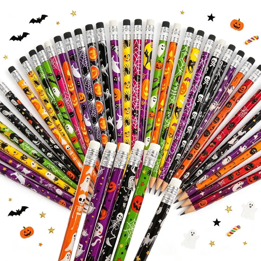 12/36pcs Bulk Pack Halloween Pattern HB Graphite Pencils, Spooky Character Stationery for Classroom Prizes, Holiday Activity XJM