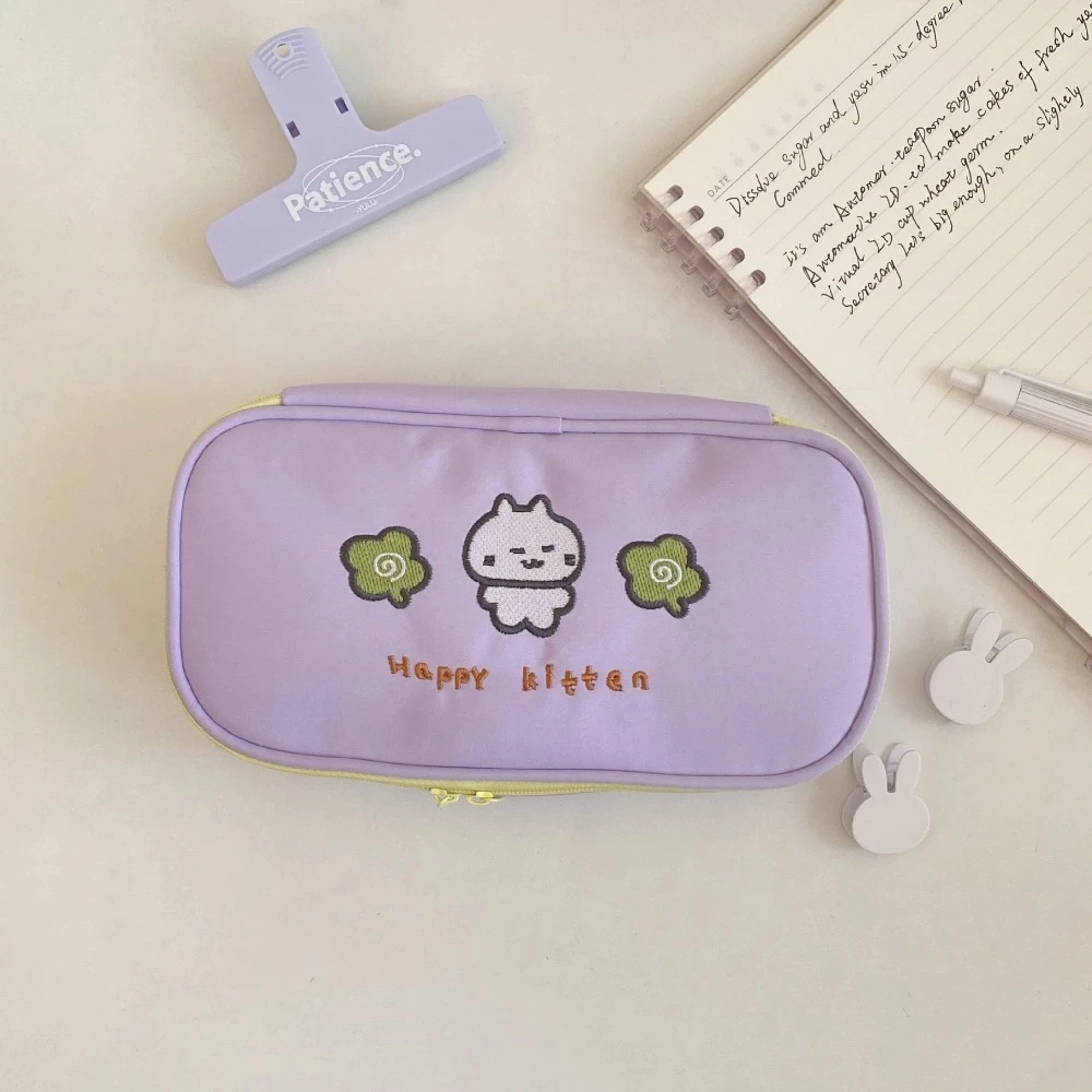Large Capacity Cartoon Pencil Case Cosmetics Storage Cute Cat Stationery Storage Bag Zipper Square Makeup Bag Student