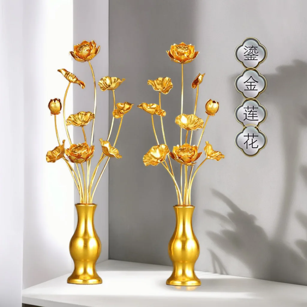 HT  buddha altar with full gilt lotus flower hall decoration golden lotus flower  guanyin buddha hall flower, aluminum handmade