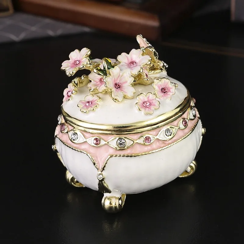 Enamel Cherry Blossom Jewelry Box Ring Earring Storage Jar Advanced Home Decor Dressing Table Ornaments Birthday Gifts