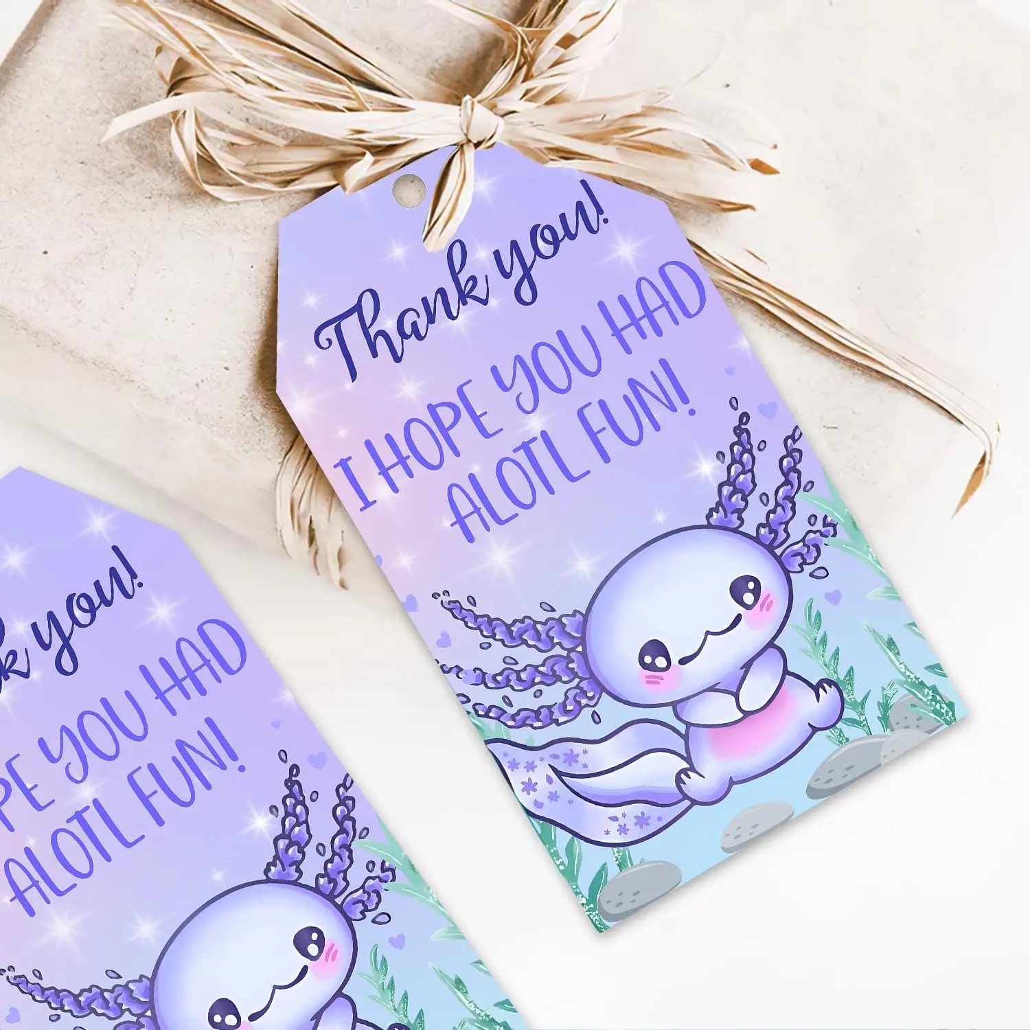 Obrigado Embrulho Tags, Favor Axolotl, Roxo, 50pcs Espero que você tenha diversão! Festa aniversário tema Axolotl roxo