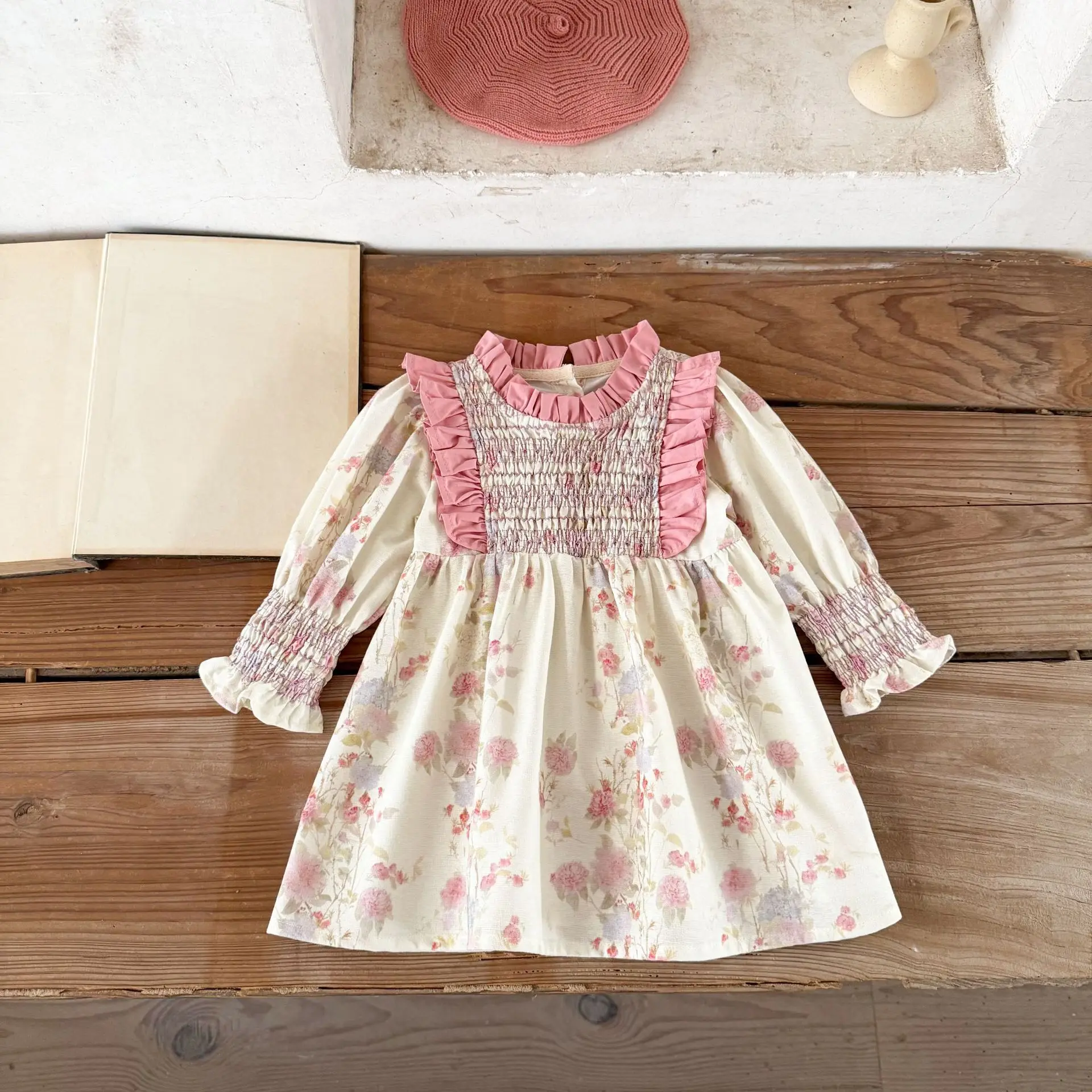 

Цветное платье Ins из чистого хлопка с принтом для девочек, универсальное и великолепное платье для детей весной и осенью