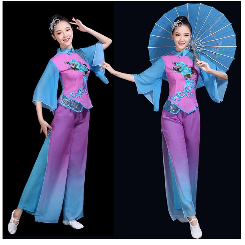 Erwachsene weibliche klassische Tanzaufführungskleid Yangko-Kleid klassisches Hanfu-Kostüm im chinesischen Stil