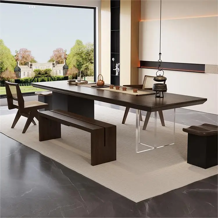 

Solid wood large board tea table and chair combination, living room home use, kung fu tea table