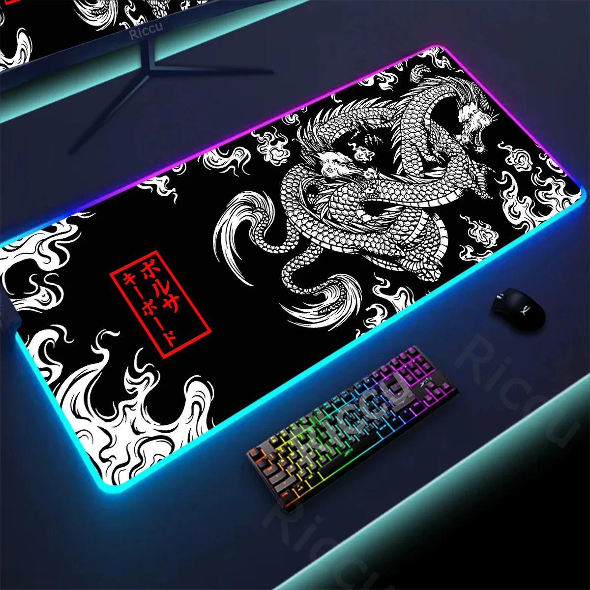 

1000x500mm Anime Mice Mat Japanese Dragon Large Gaming RGB Mousepad XXL Keyboard Lock Edge Desk Mat LED Table Luminous Mouse Pad