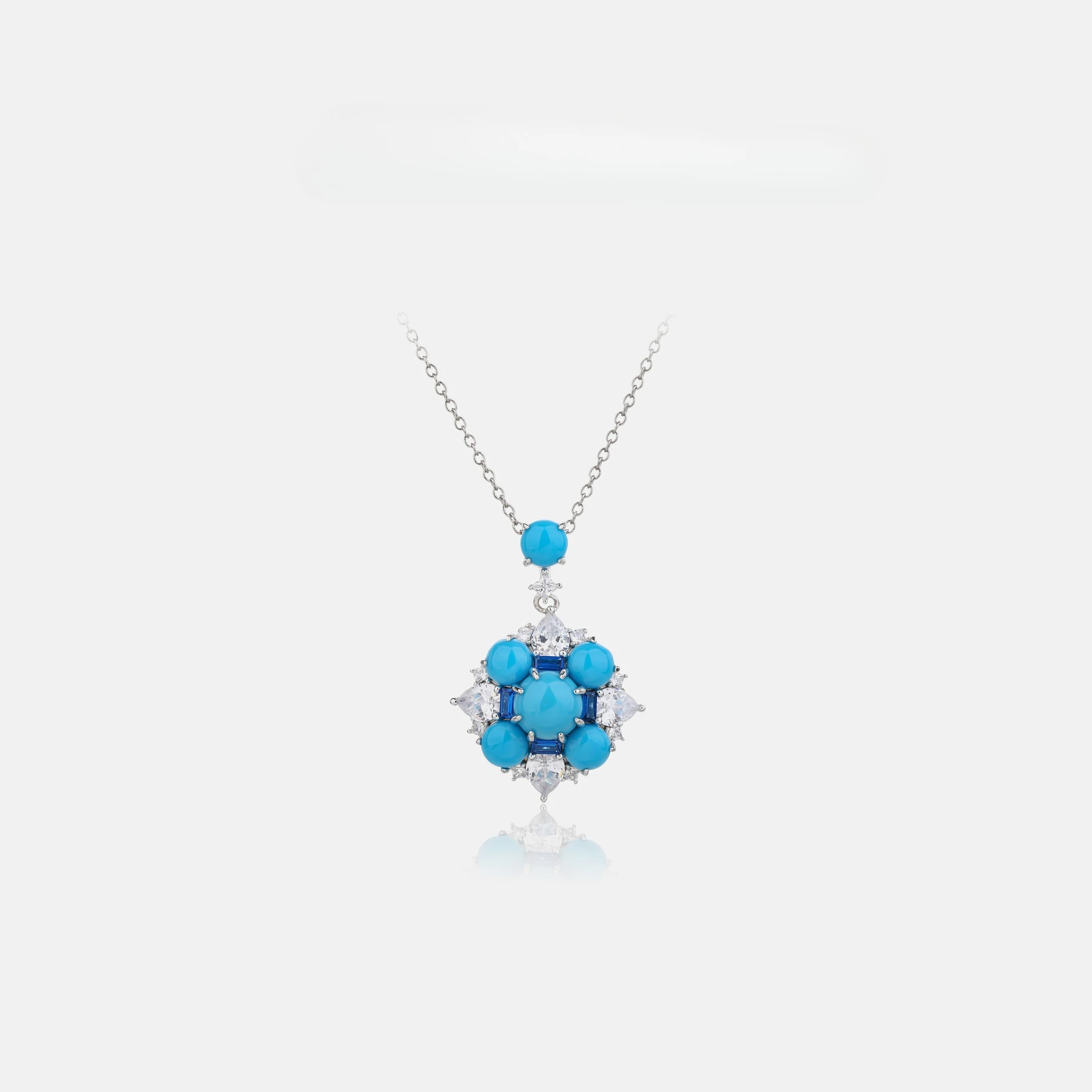 

S925 sterling silver necklace with European and American maple leaf shaped turquoise NEW high-end wedding jewelry