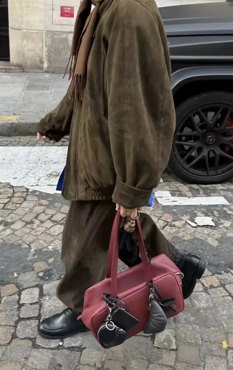 

Classic Suede Motorcycle Jaet Outerwear PREON Week Autumn Winter New Sle Ethos Wind Women's Commute Loose Fit Long Sve