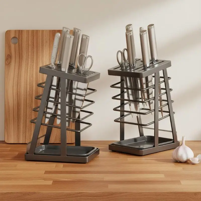 NEW Kitchen Utensils Storage Holder Square Space Saving Cutting Tool Storage Rack Countertop Drainage Plating Multifunctional