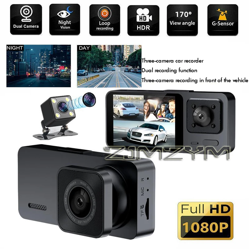 3 Channels Car DVR HD Recording Video Recorder NEW IR Night Vision Vehicle Recorder 360° View Driving Recording With 2.0