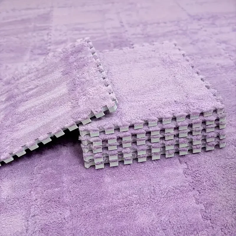 NONE 4/12 Stück Plüsch-Puzzle-Schaum-Bodenmatte, weich, flauschig, ineinandergreifend, quadratische Schaumstofffliesen, Teppiche für Wohnzimmer, Schlafzimmer, Dekoration 4