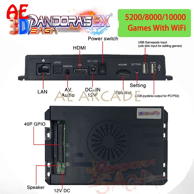 Pandora's EX Box 3D Saga 5200/8000/10000 in 1 Game Built-in 128g WiFi Download Games Save Function 40Pin Family Arcade PCB Board