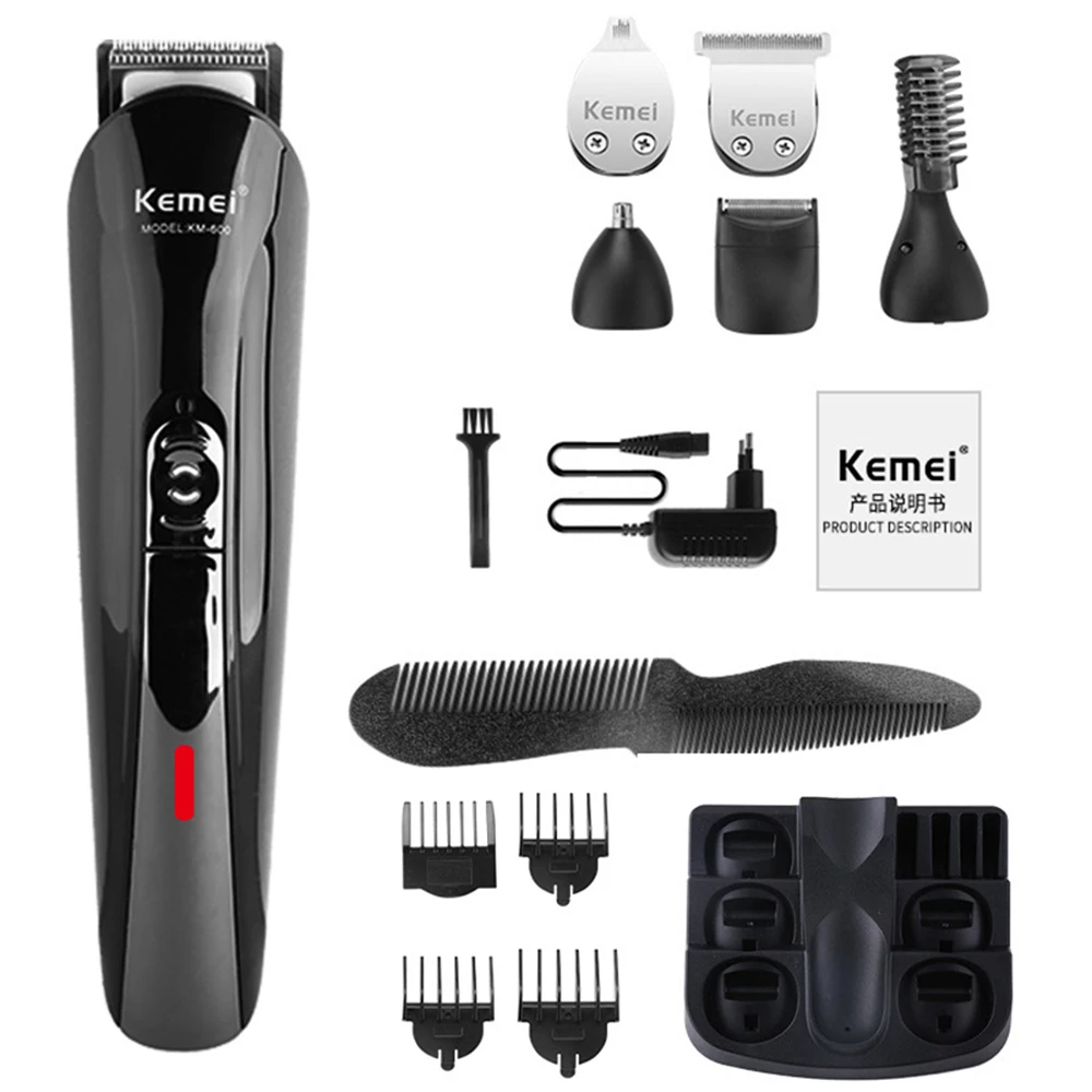 Kemei 5 in 1 Cordless Hair Clipper LED Display Men Beard/Nose Trimmer Rechargeable Barber Grooming Kit Hair Cutting Machine