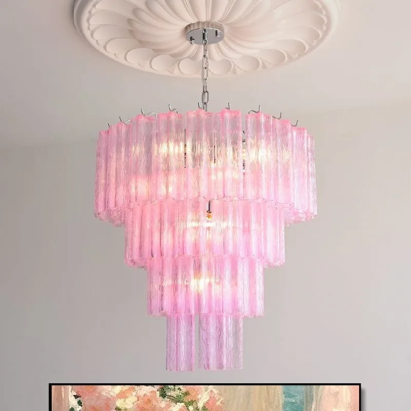 Modern minimalist fashion artistic sense plum blossom tube pink glass bedroom dining room chandelier