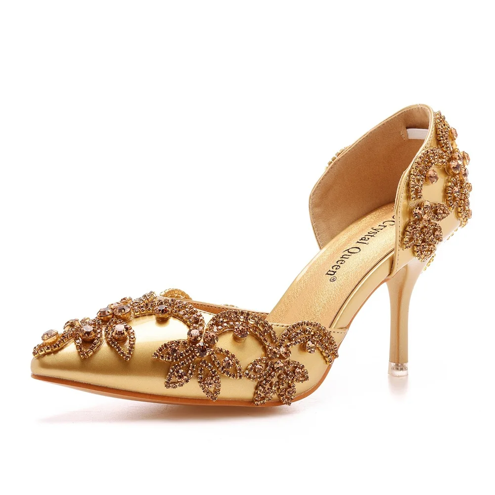 Ladies Shoes High Quality Sandals Women Pumps Rhinestone PU 7.8CM Thin Heels Appliques Evening Dress Woman Shoes White image 5