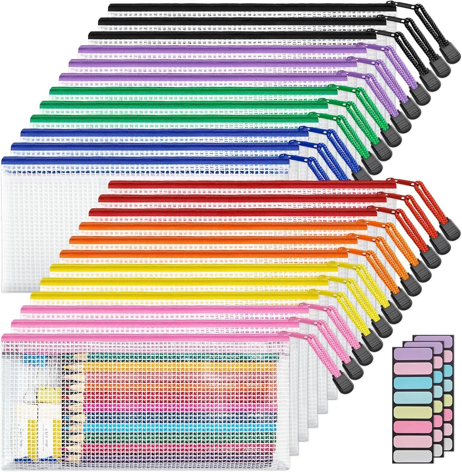 

24 Pack A6 Mesh Zipper Pouch Bags, Waterproof for School Supplies, Travel Organization, Cosmetics Storage - 8 Colors