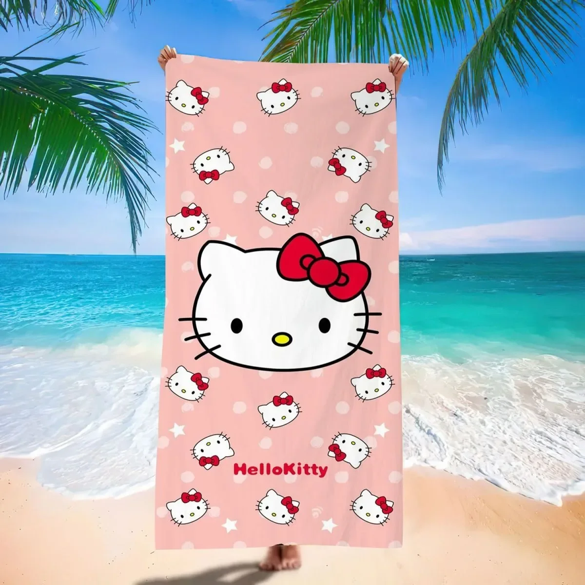 

Розовое пляжное полотенце Sanrio Hello Kitty, 1 шт., полиэстер, 2D принт, быстросохнущее, легкое, мягкое для плавания, кемпинга, путешествий, пляжа унисекс