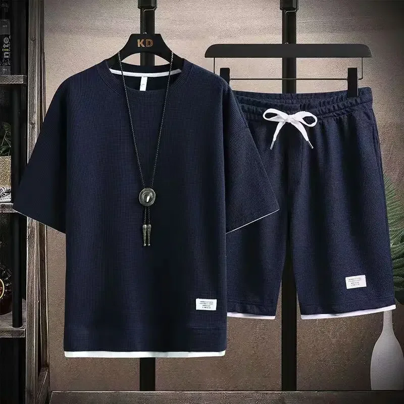 

2026 Shirts+short Summer Fashion Elastic Waist Sportswear Men's Casual Sets Male Fashions Shorts and Shirt Men Size M-5XL TZ06