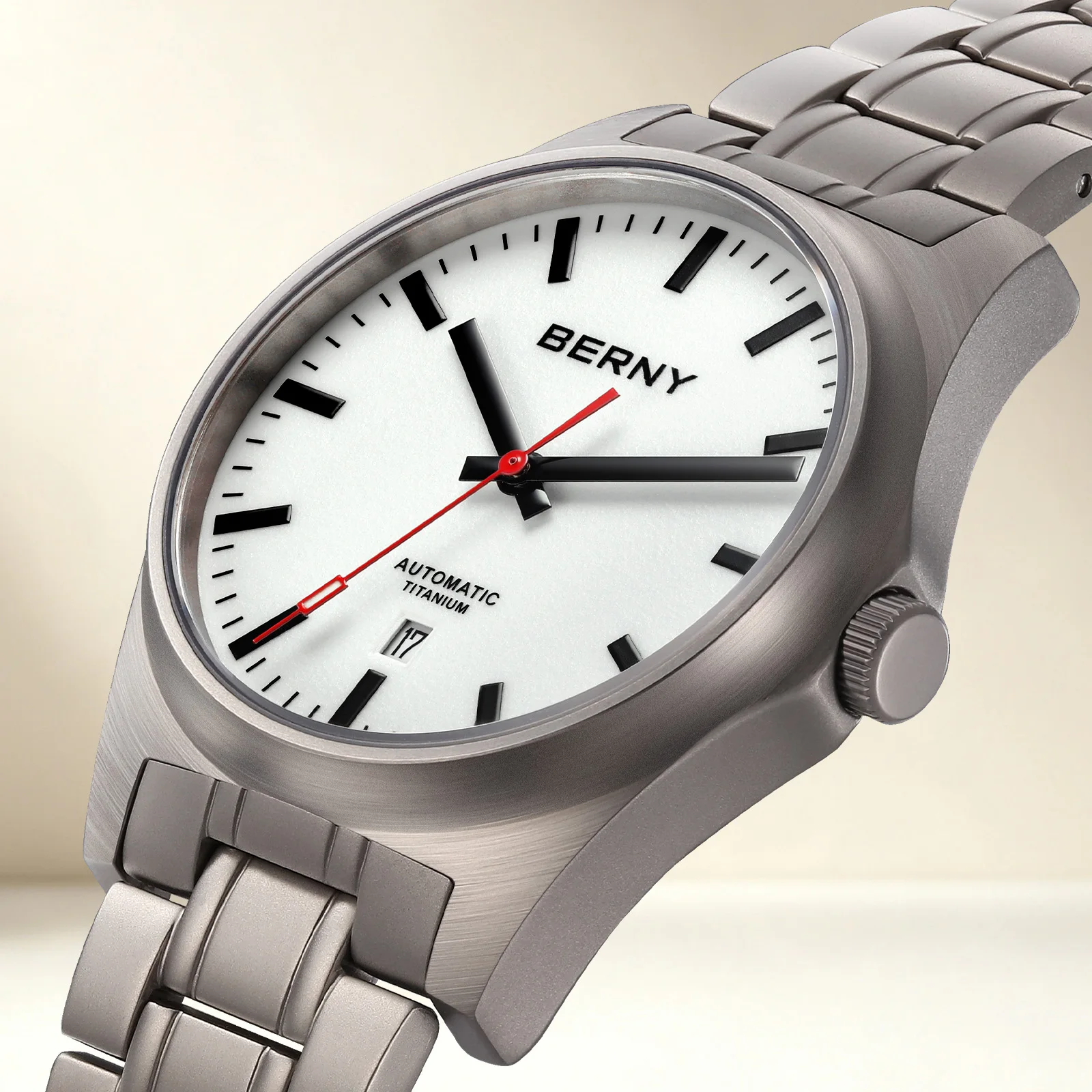 BERNY Titan-Automatikuhren für Herren, mechanische Armbanduhr, Saphirglas, voll leuchtendes Zifferblatt, 10 ATM wasserdicht, Herrenuhr – Detail 4