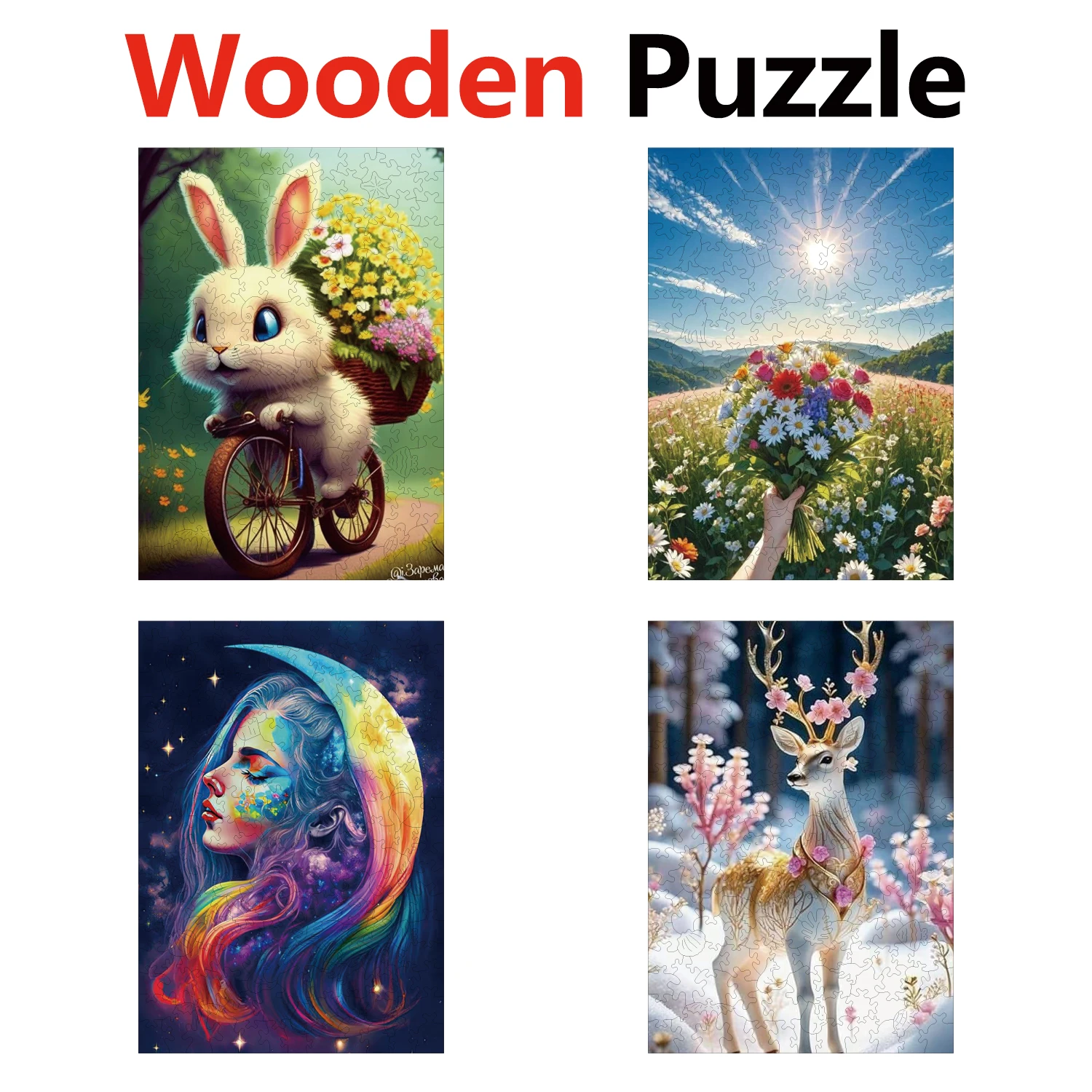 

Rabbit Flower Beauty Deer Animal Puzzles High Quality Jigsaw Puzzle Wooden Puzzle Best Christmas Gift