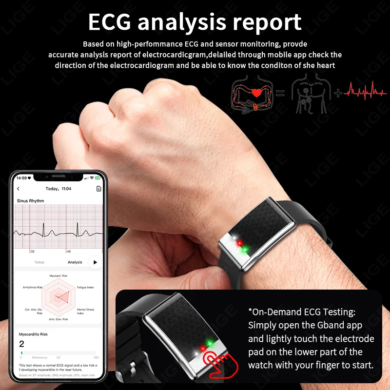 2026 ECG Health Analysis Smart Watch Screenless Men Women Smart Bracelet Blood Pressure Sleep Monitor Sport Band Fitness Tracker