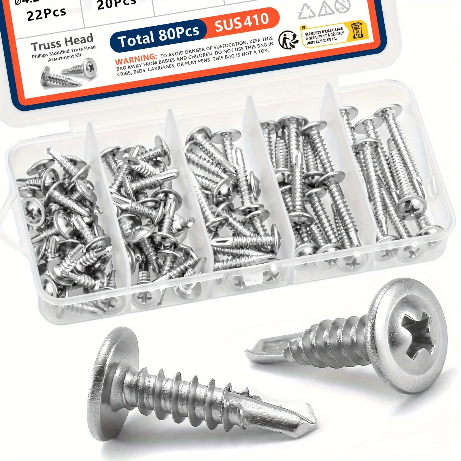Modified Truss Head Sheet Metal Screws Assortment Kit 410 Stainless Steel Self Tapping Drilling Screws for Metal Plastic Wood