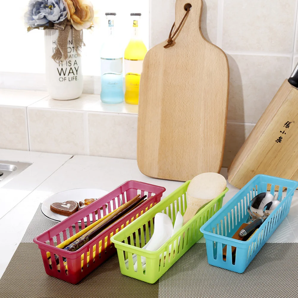 

6Pcs Plastic Hollow Out Rectangular Storage Trays Chopsticks Basket Organizer Foldable Design for Kitchen Office Bedroom