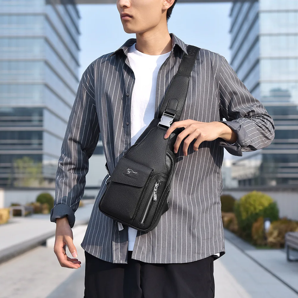 

Мужская кожаная нагрудная сумка, кожаный рюкзак через плечо, большая вместительная водонепроницаемая нагрудная сумка для хранения мобильного телефона