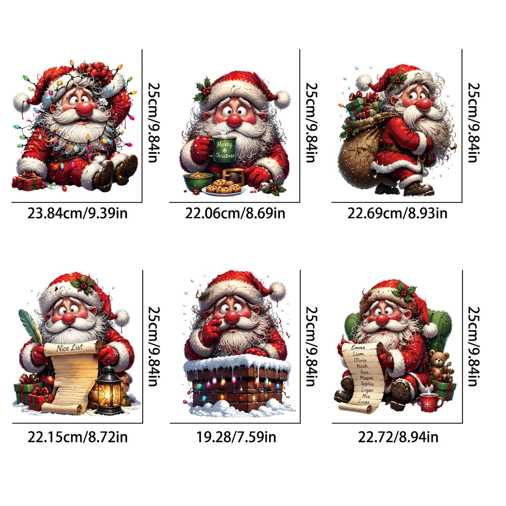 6Pcs Santa Claus Christmas HTV, Wash-Proof No Peel, Stretchable Vinyl DIY T-Shirts & Hoodies