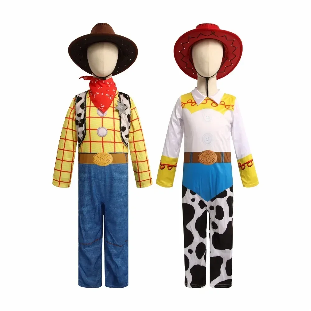 Cosplay Kostüm Anime Cartoon Bodysuit Hut Komplettset Cowboy Woodi Rollenspiel Overall Halloween Party