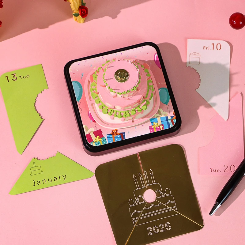 Calendario de escritorio 2026, calendario de pieza de tiempo con luz LED, calendario 3D en forma de lágrima, arte tallado en papel, Bloc de notas, regalo de Navidad