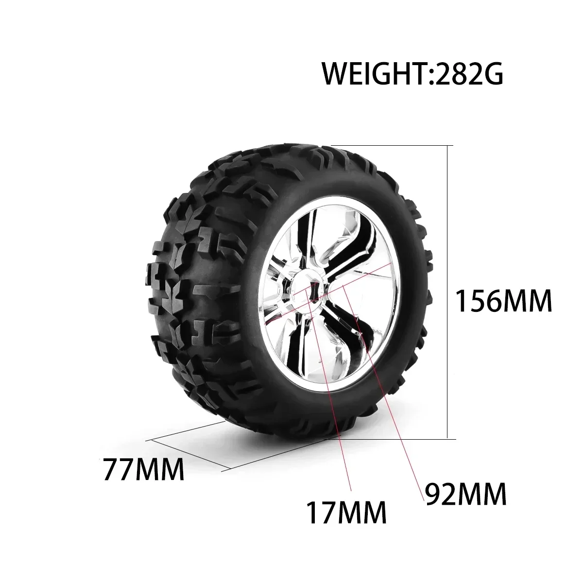 Hex Buggy Pneus para Losi LMT Arrma Kraton Trxs Maxx E-Revo Kyosho USA-1 Monster Truck, Peças de Atualização, 156mm Roda, 17mm, 1, 8, 4Pcs