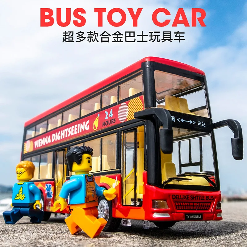 Autobús de dos pisos, modelo fundido a presión de aleación, sonido e iluminación, modelo de autobús Retro de Londres, Hong Kong, simulación de coche de juguete para niños, regalo