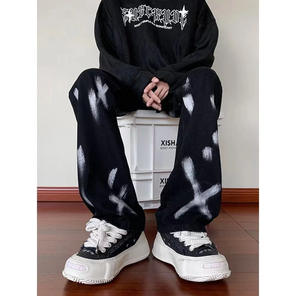 

ICCLEK Oversized Jeans Tie Dyed Jeans Men's Pants Loose Jeans Printed Jeans