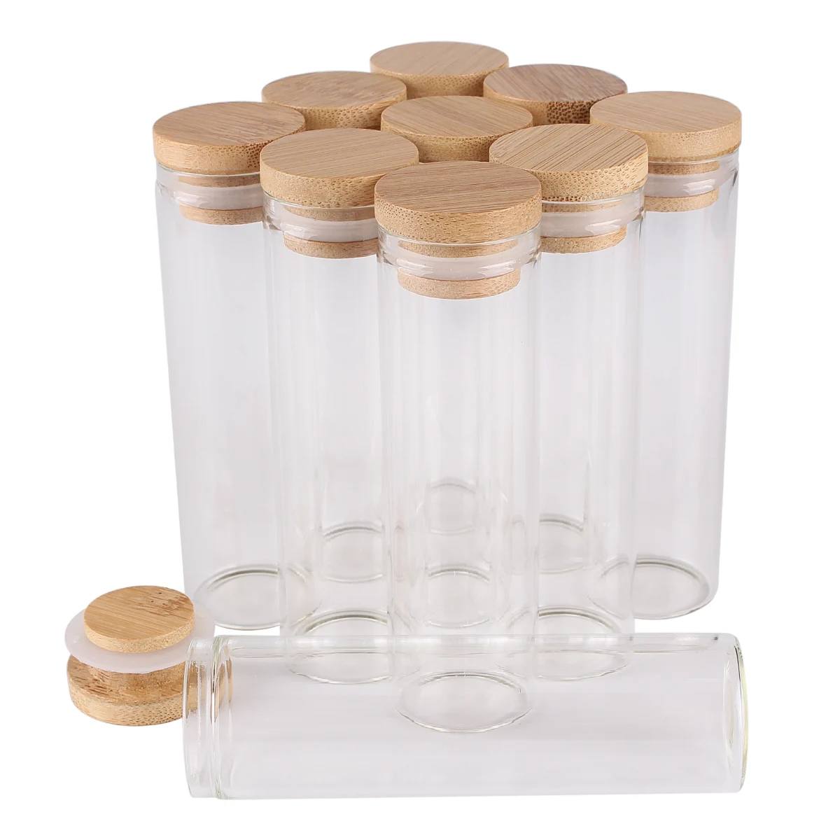 

34 pieces 30x100mm 50ml transparent glass bottles with Bamboo lids