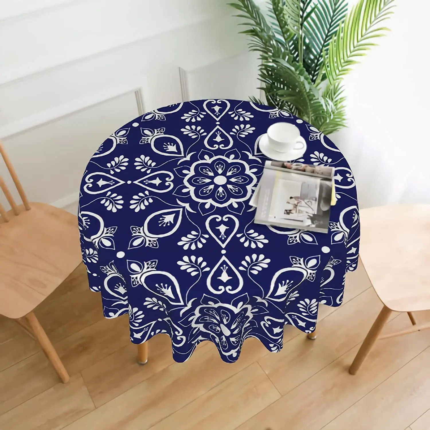 Mexican Talavera Round Tablecloth Proof Wrinkle Resistant Table Cover for Dining Room Kitchen Decoration, 60inch