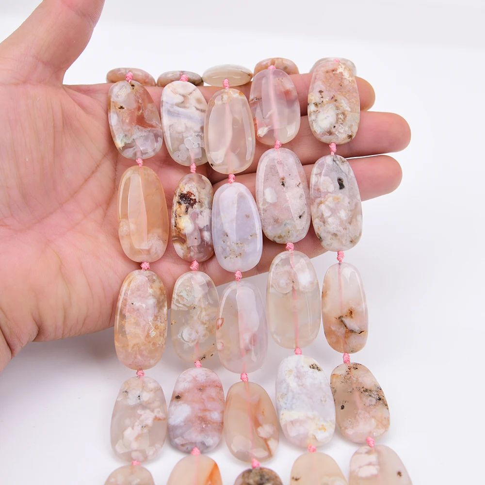 APDGG 19x32mm Natural Mix Pink Cherry Blossom Agate Freeform Slice Loose Pendant Beads 16'' Strand