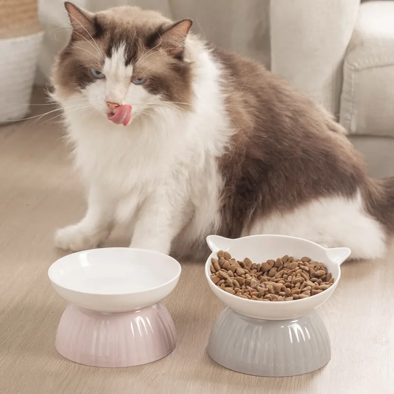 Cat Raised Bowl Ceramic Puppy Kitten Food Water Feeders Elevated Pet Drinking Eating Supplies