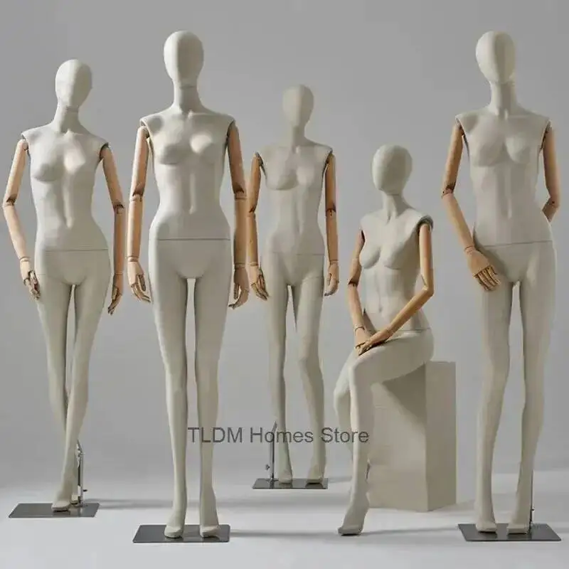 Fabric Female Mannequin Clothing Cover Store Body Model High-end Window Display Stands with Clavicle Full Body Mannequins