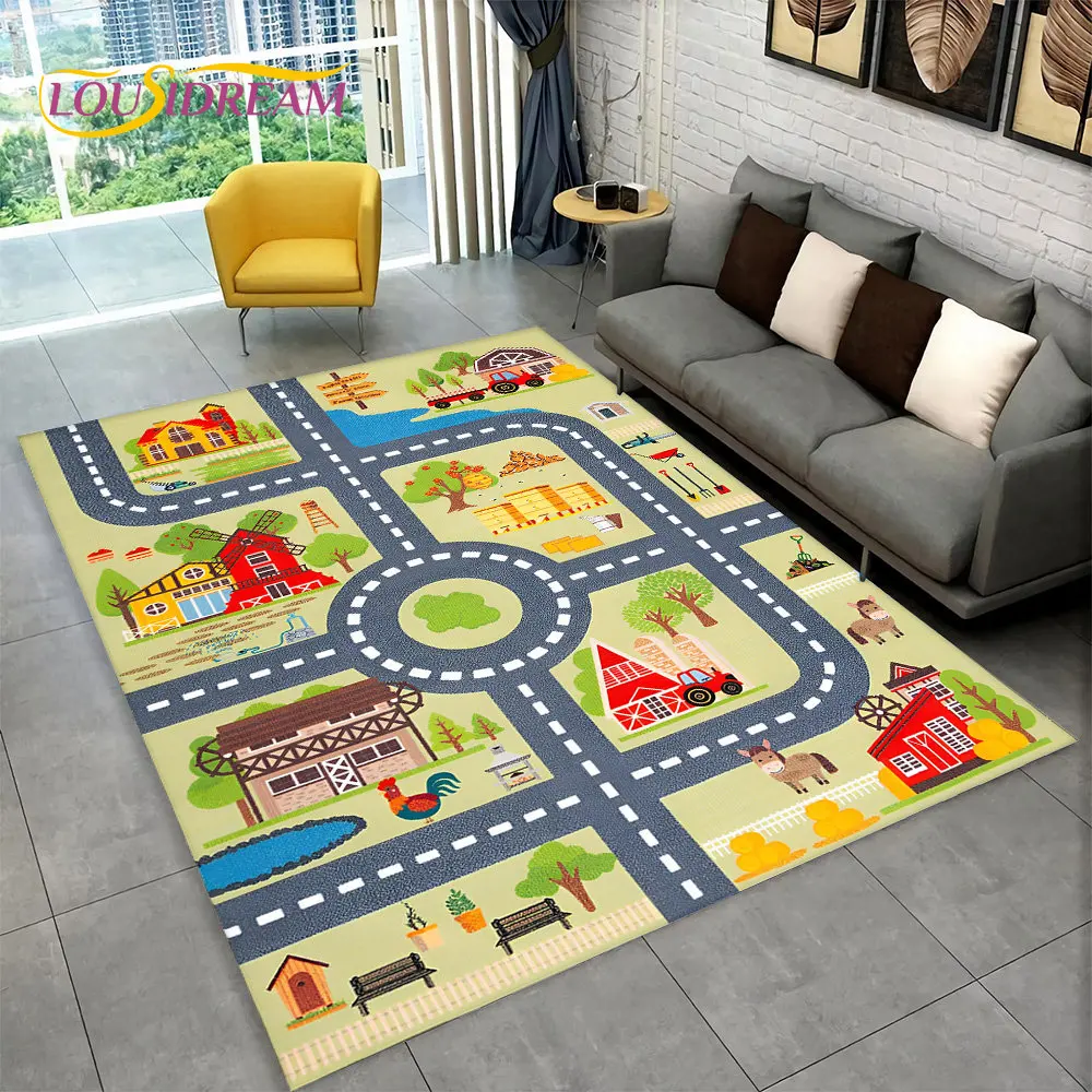 Child Playmat Highway City Traffic Playroom Area Rug Large,Carpet Rug for Living Room Bedroom Decor,Kids Game Non-slip Floor Mat