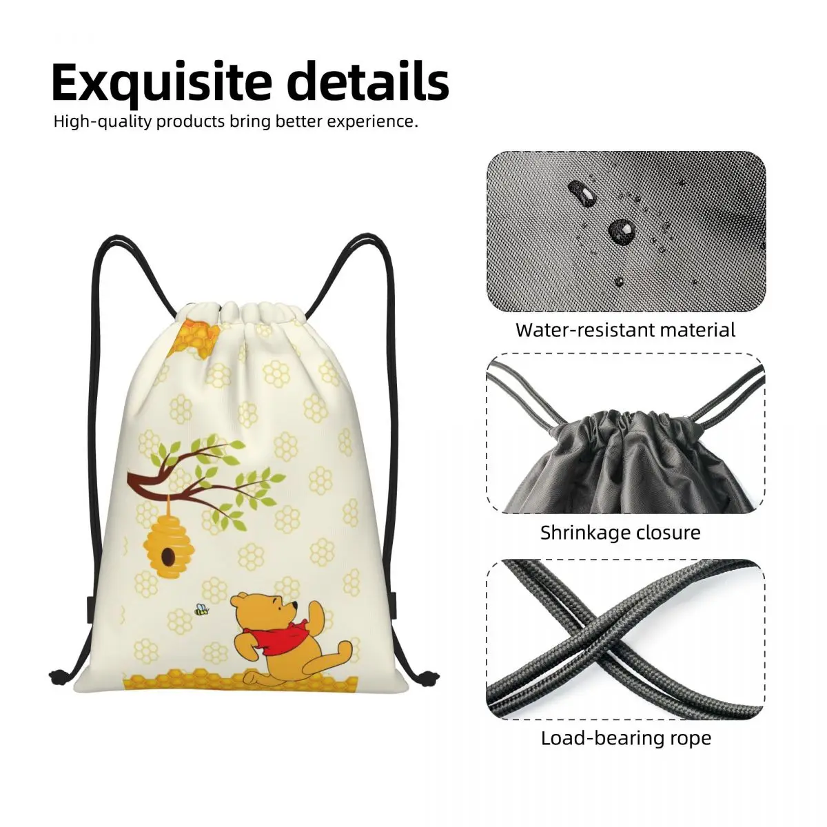 Custom Winnie Pooh Bear Cartoon Drawstring Backpack Women Men Gym Sport Sackpack Foldable Training Bag Sack