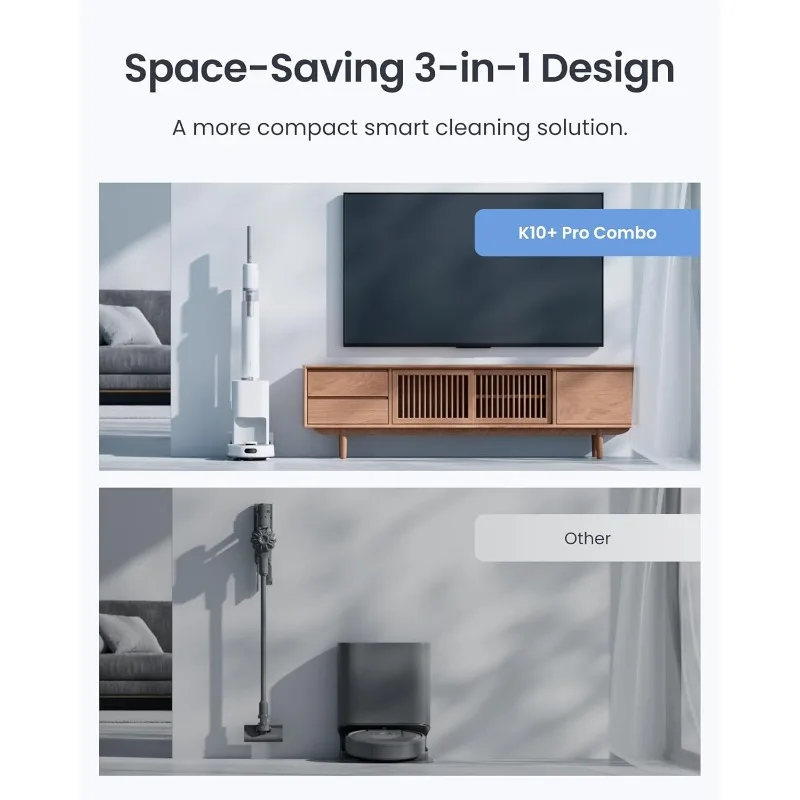 Robot Vacuum and Cordless Vacuum Cleaner K10+ Pro Combo, TwinFlow™ Suction Tech, Dual Dust Collection Station, Compact