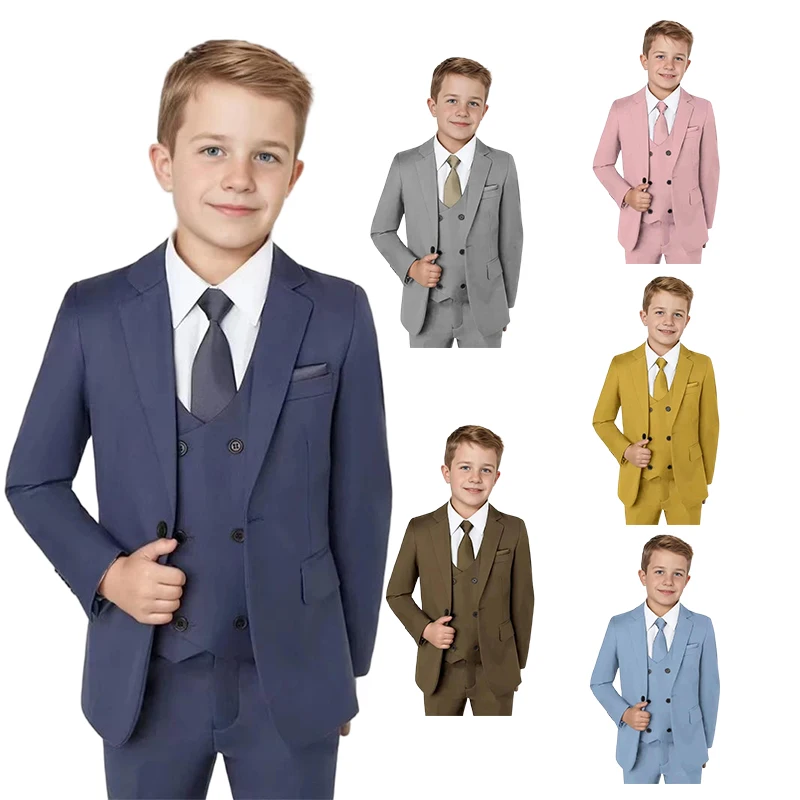 

Формальный костюм для мальчиков 3-16 лет, комплект из 3 предметов, смокинг с зубчатыми лацканами, приталенный костюм для мальчика, комплект для свадьбы, дня рождения, вечеринки, блейзер, жилет, брюки