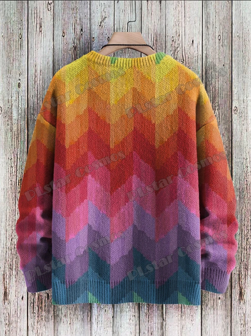 Winter Unisex Casual Knit Pullover Sweater Rainbow Colors Swirl & Nebulous Art 3D Printed Crewneck Knitted Sweaters KMY27